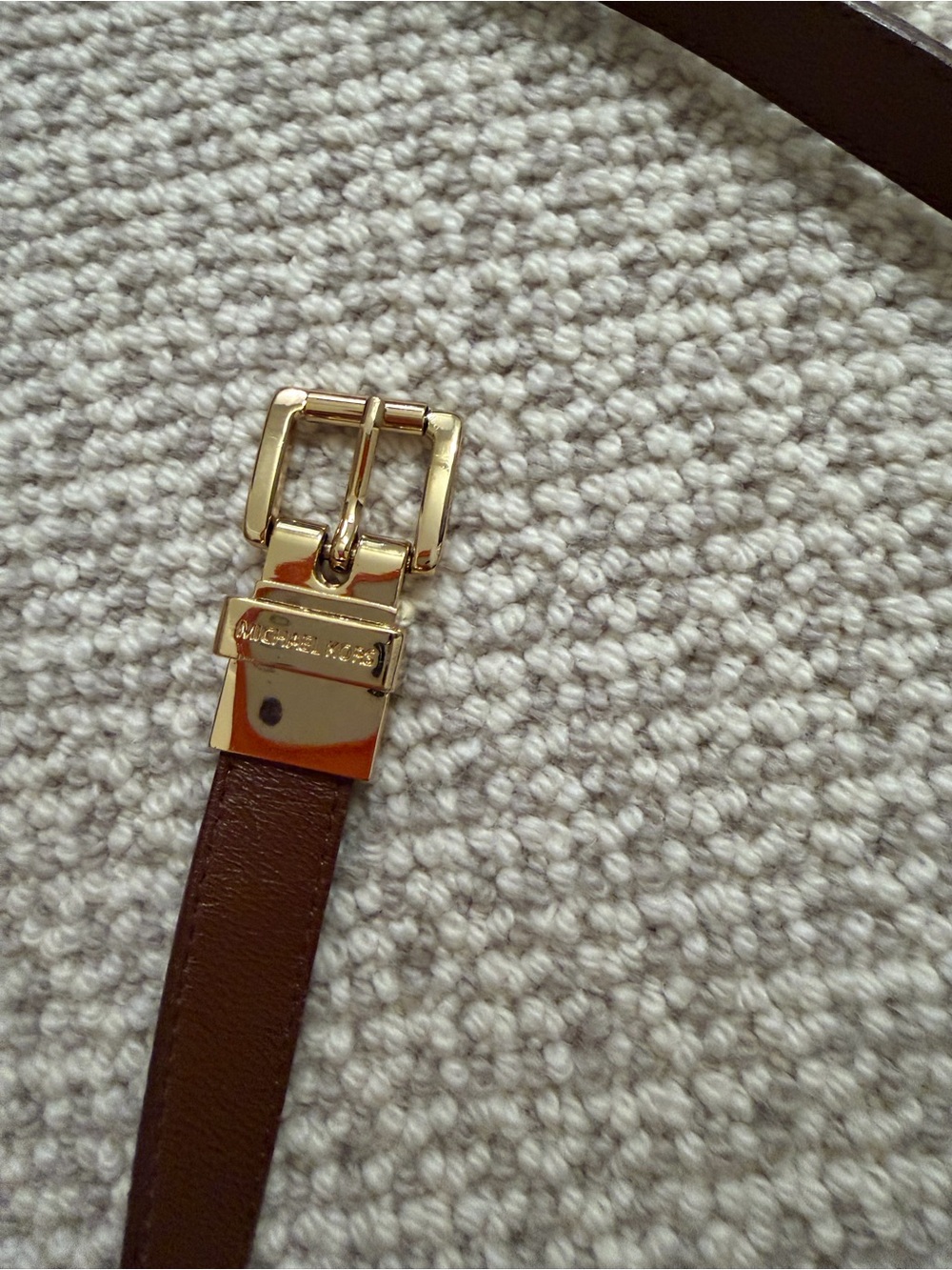 MICHAEL Michael Kors Brown Leather Belt with Gold-Tone Buckle | Size L